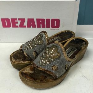 DEZARIO Frosty2 bling cork heel sandal shoes WOMENs size 8 made in‎ USA